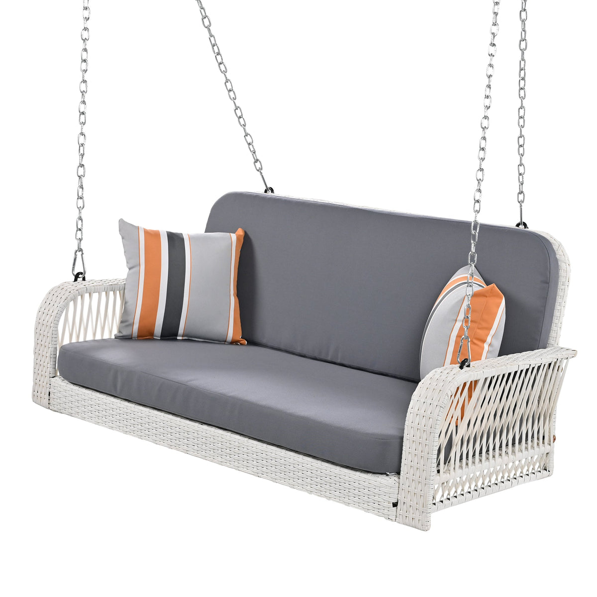 2-Seater Hanging Bench With Chains - PE Wicker Porch Swing