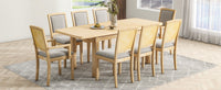 Rustic 84in Dining Table Set w/ 24in Removable Leaf 8 Upholstered Chairs