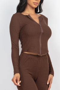 Ribbed Zip Front Long Sleeve Top & Leggings Set (CAPELLA)