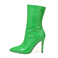 Colorful Patent Leather Midcalf Pointed High Heel Boots