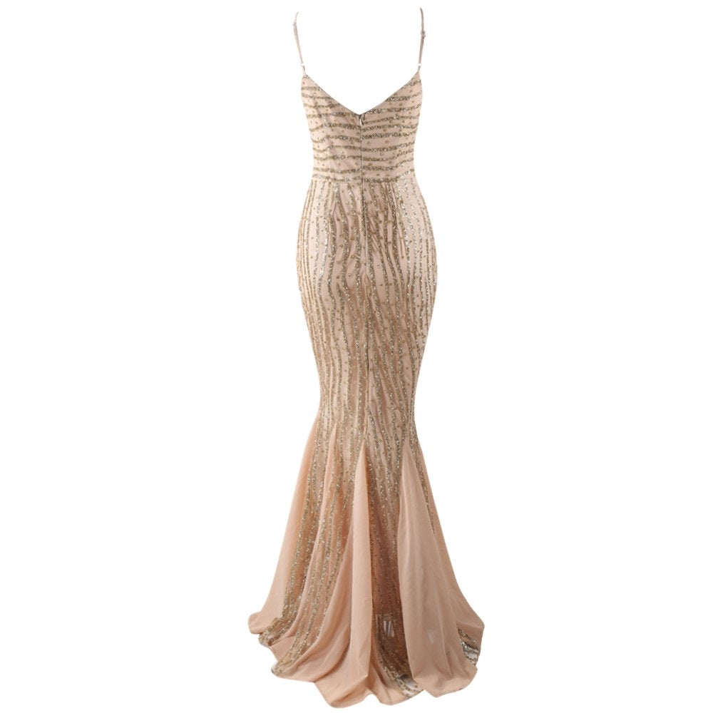 Handmade Gold Beaded Evening Gown