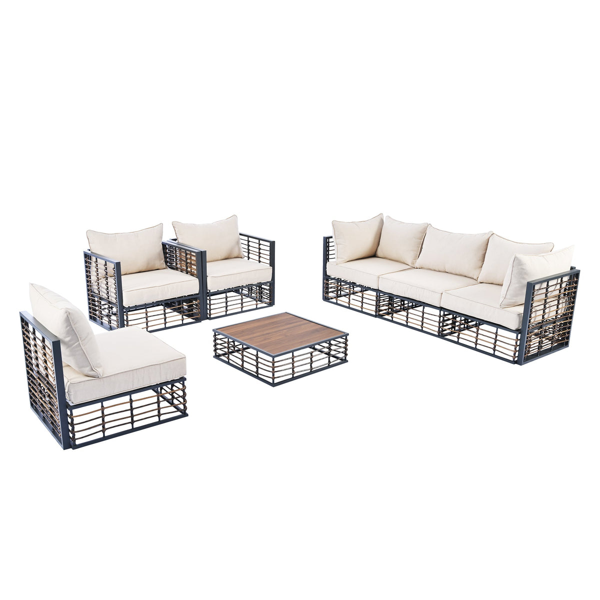 Modern 7-Piece Metal Patio Sectional Sofa Set, All-Weather Garden Set