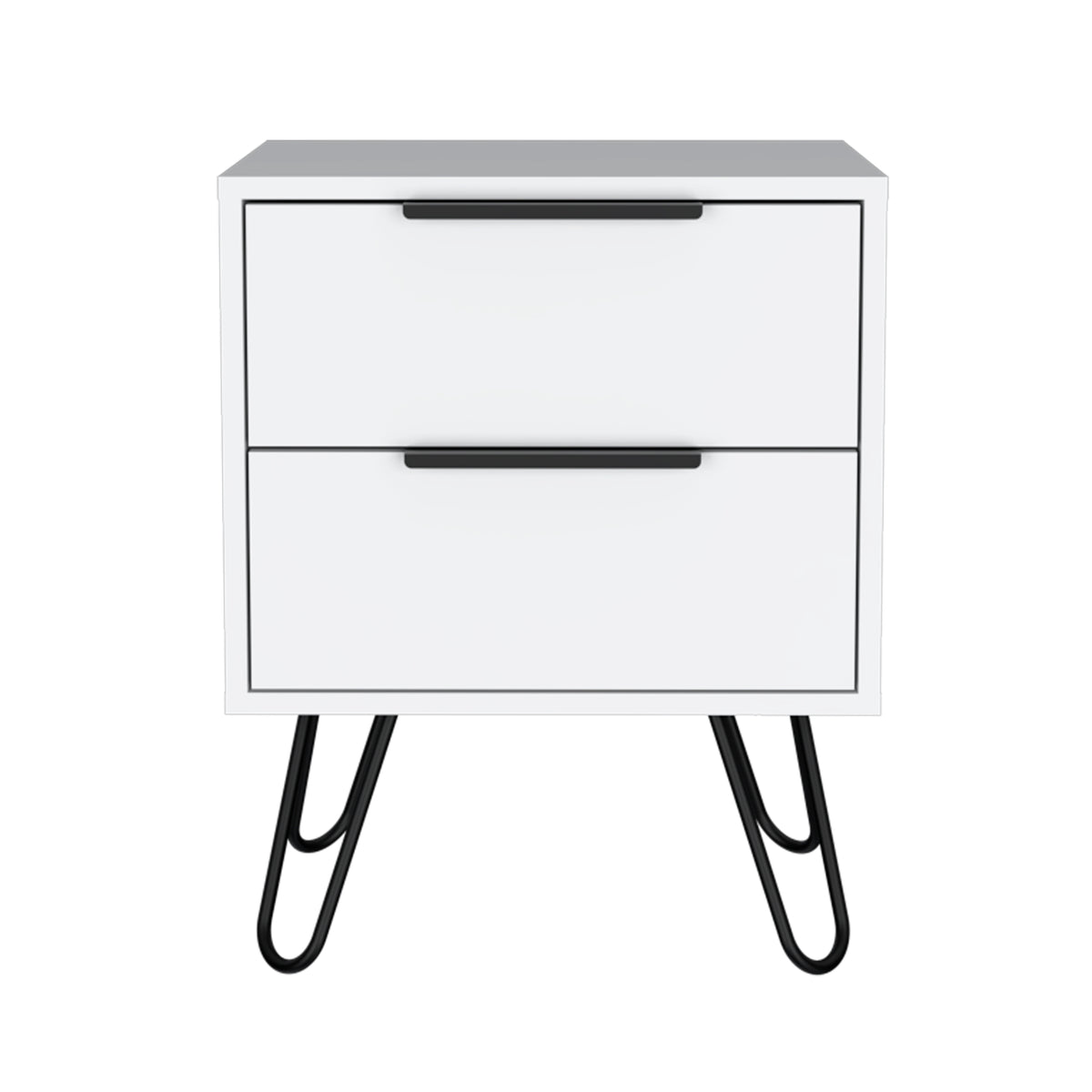 Nightstand Skyoner 2, Harpin Legs, Two Drawers - White