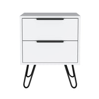 Nightstand Skyoner 2, Harpin Legs, Two Drawers - White