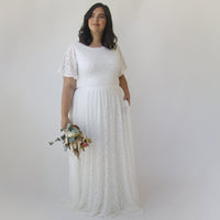 Bohemian Butterfly Sleeves, Modest Ivory Wedding Dress With Pockets #1318