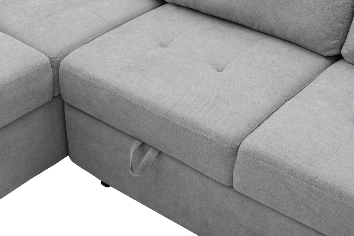 Sleeper Sofa, L-Shape w/ Storage Ottoman & Hidden Arm Storage & USB ports