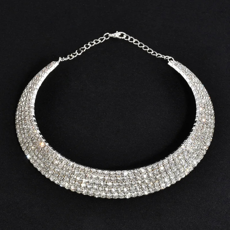 Rhinestone Choker Collar Necklace - 5 Styles