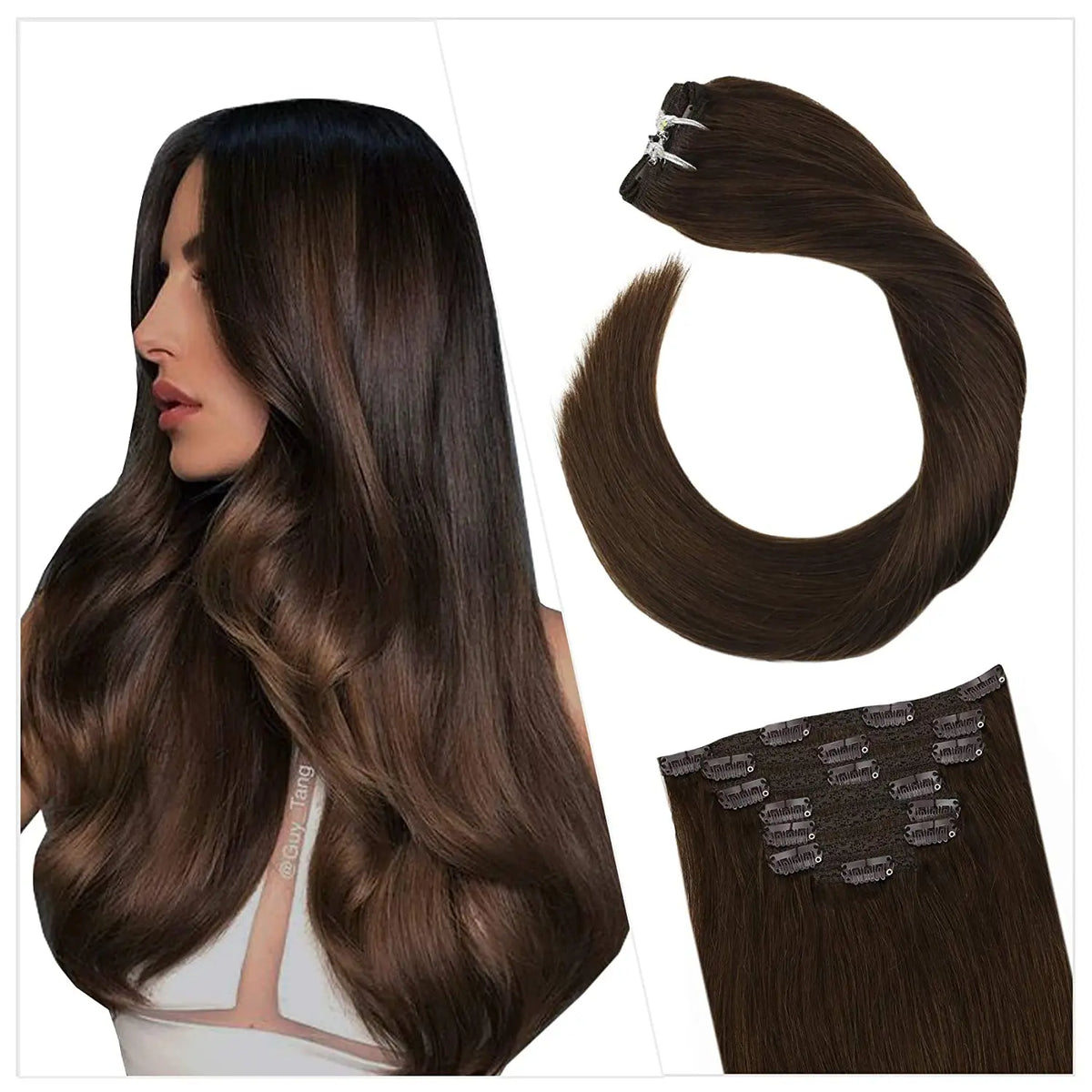 [16 Colors] 7 Pc Clip in Extensions, Human Hair 14-22" Double Weft Remy Hair