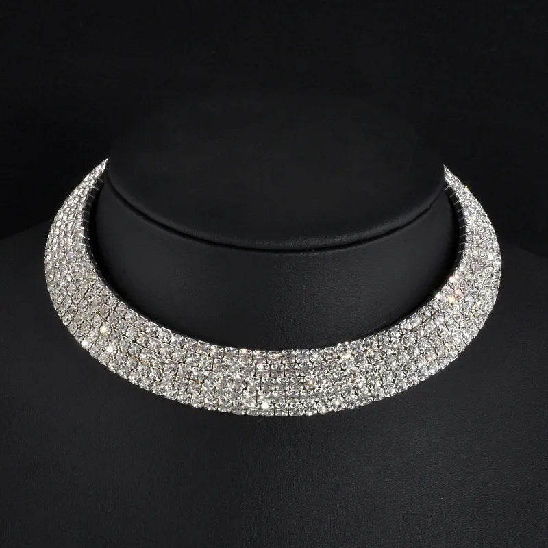 Rhinestone Choker Collar Necklace - 5 Styles