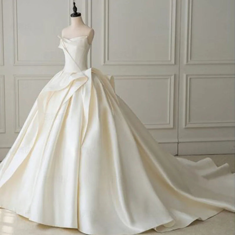 France - Satin Ball Gown Wedding Dress With Pleats  Bridal Gown