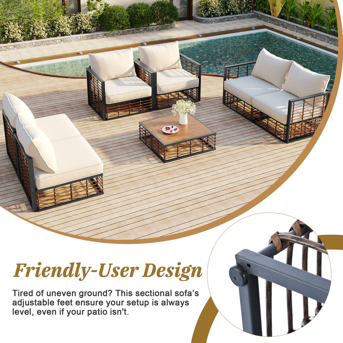 Modern 7-Piece Metal Patio Sectional Sofa Set, All-Weather Garden Set