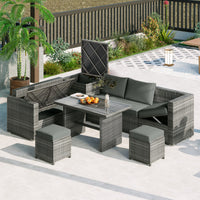 Outdoor 6-Piece All Weather PE Rattan Sofa Set w/ Adjustable Seat & Storage