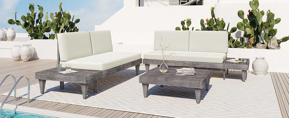 3-Piece Patio Furniture Set Solid Wood Set With Coffee Table