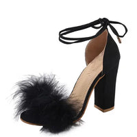 2021 Womens Fish Mouth High Heel Cross Straps Sandals Ankle Feather Party Shoes Red Bottom High Heels Io90