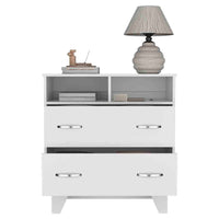 Double Drawer Dresser Arabi, Two Shelves - White