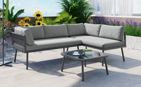 3-Piece PE Rattan Metal Sectional Furniture Set w/ Cushions and Glass Table