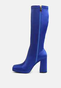 Presto - Satin Mid-Calf Stretch Boot in Pink, Blue, & Black