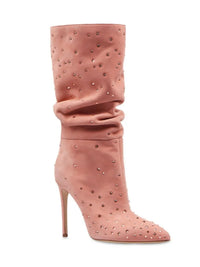 Frosted Rhinestone Pleated Knee High Heel Boots