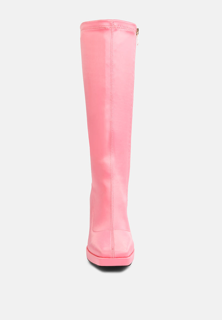 Presto - Satin Mid-Calf Stretch Boot in Pink, Blue, & Black