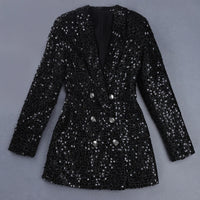 Designer Handmade Blazer w/ Double Lion Buttons Glitter Sequined Long