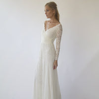 Simplistic Lace Edge, Ivory Off Shoulder Long Sleeve Mermaid Wedding Dress