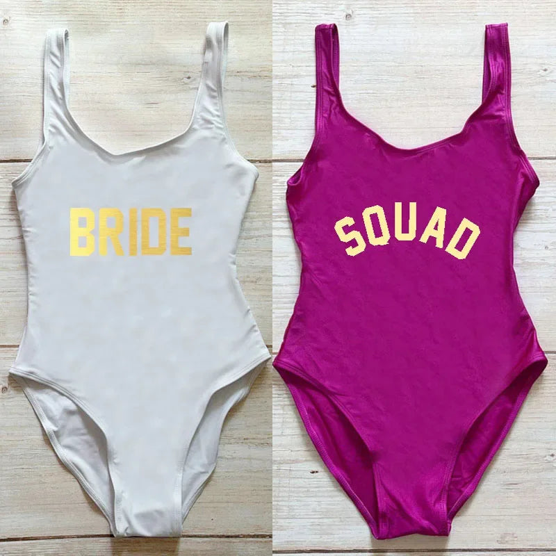 Bachelor Party Sexy One Piece Swimsuit BRIDE & SQUAD