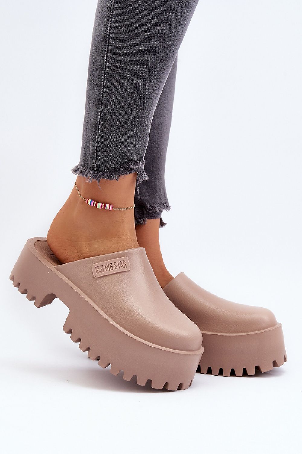 Beige Platform Chunky Clogs Slides