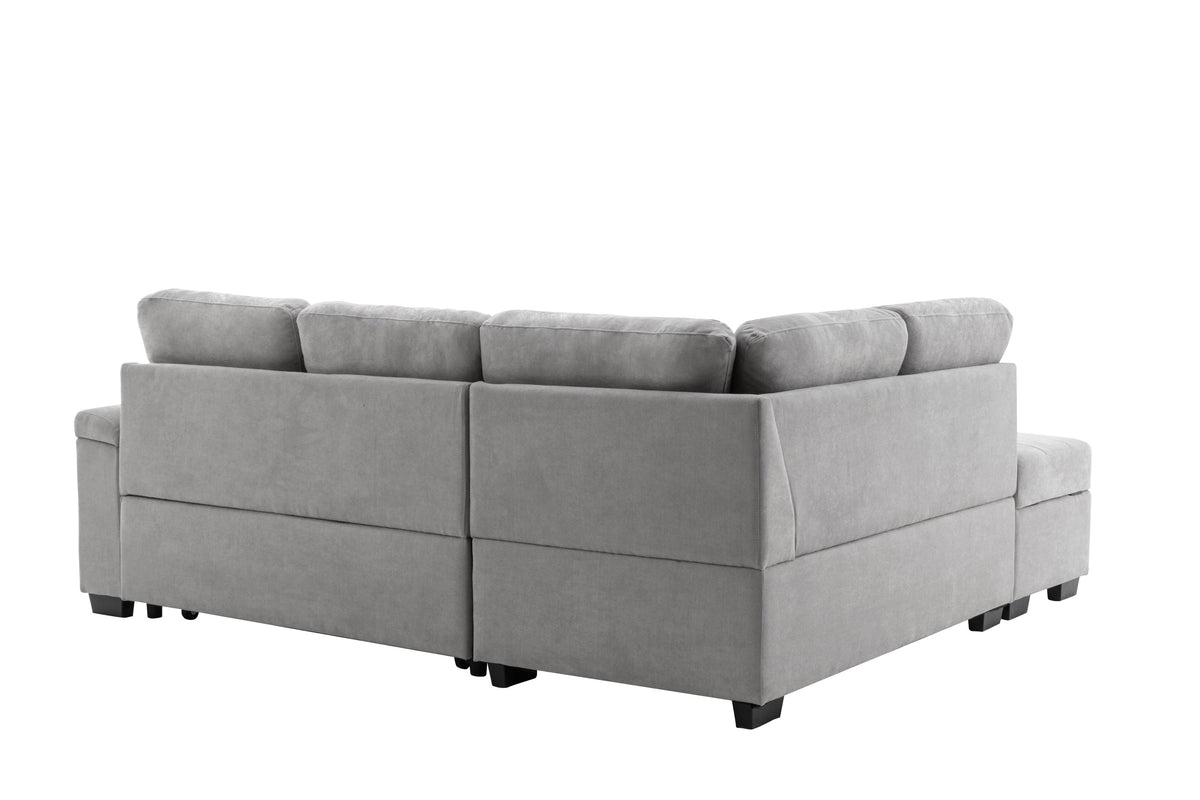 Sleeper Sofa, L-Shape w/ Storage Ottoman & Hidden Arm Storage & USB ports