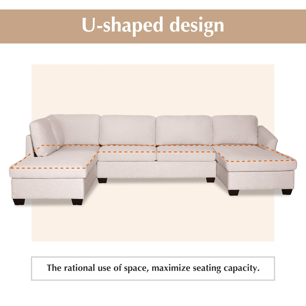 Modern Large U-Shape Sectional Sofa, Double Wide Chaise Lounge Couch,  Beige