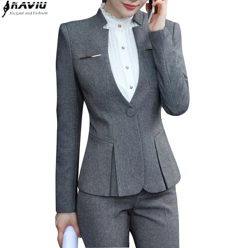 Naviu - 2 Piece Suit Pleated Blazer option of Pencil Skirt or Pants