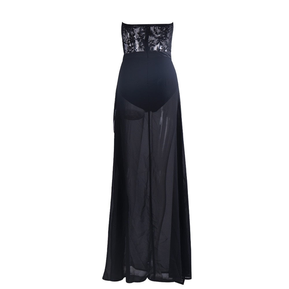 Strapless Corset Sheer Black Pants Jumpsuit