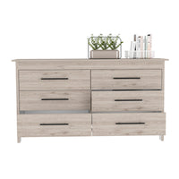 6 Drawer Double Dresser Wezz, Four Legs, Superior Top - Light Gray