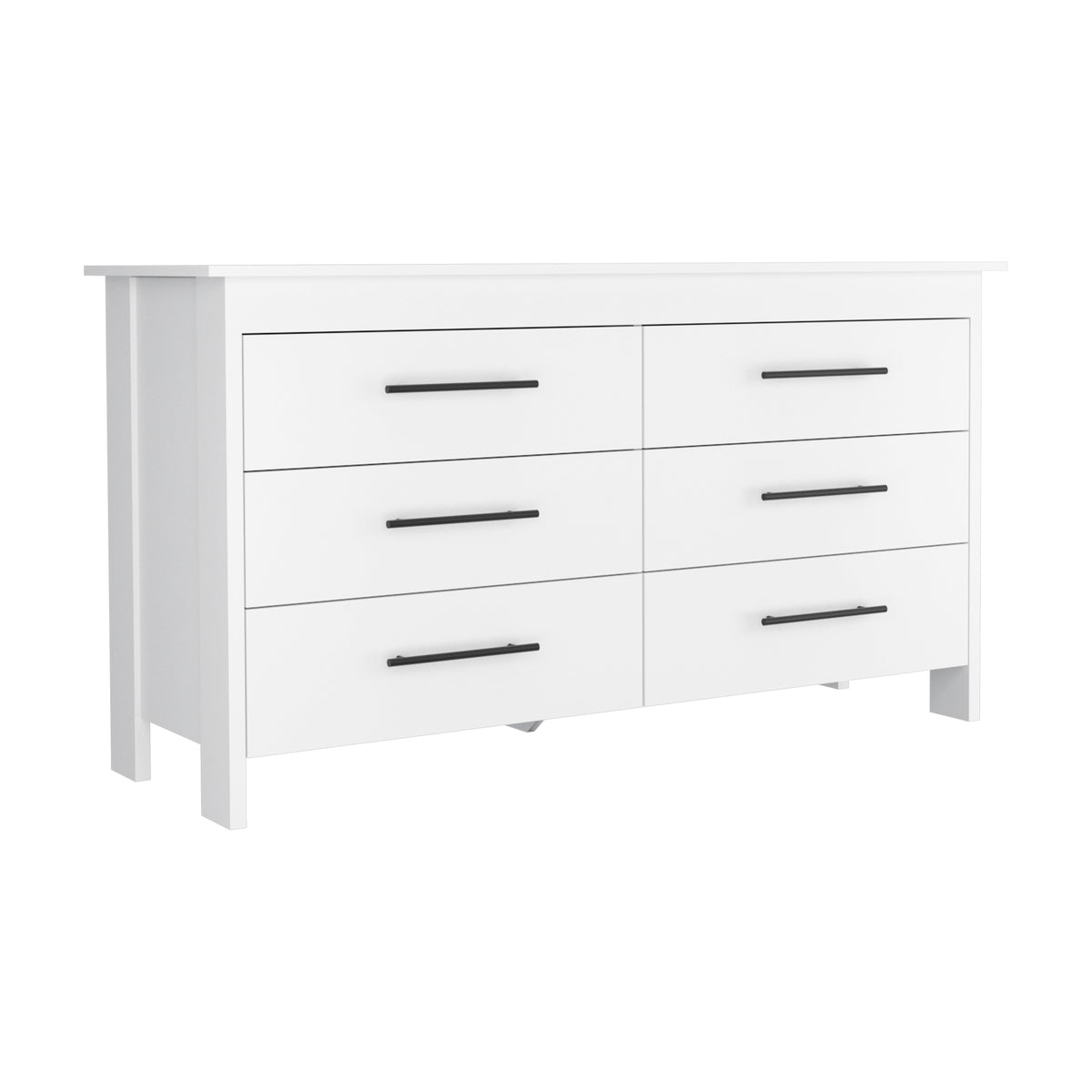 6 Drawer Double Dresser Wezz, Four Legs, Superior Top - White