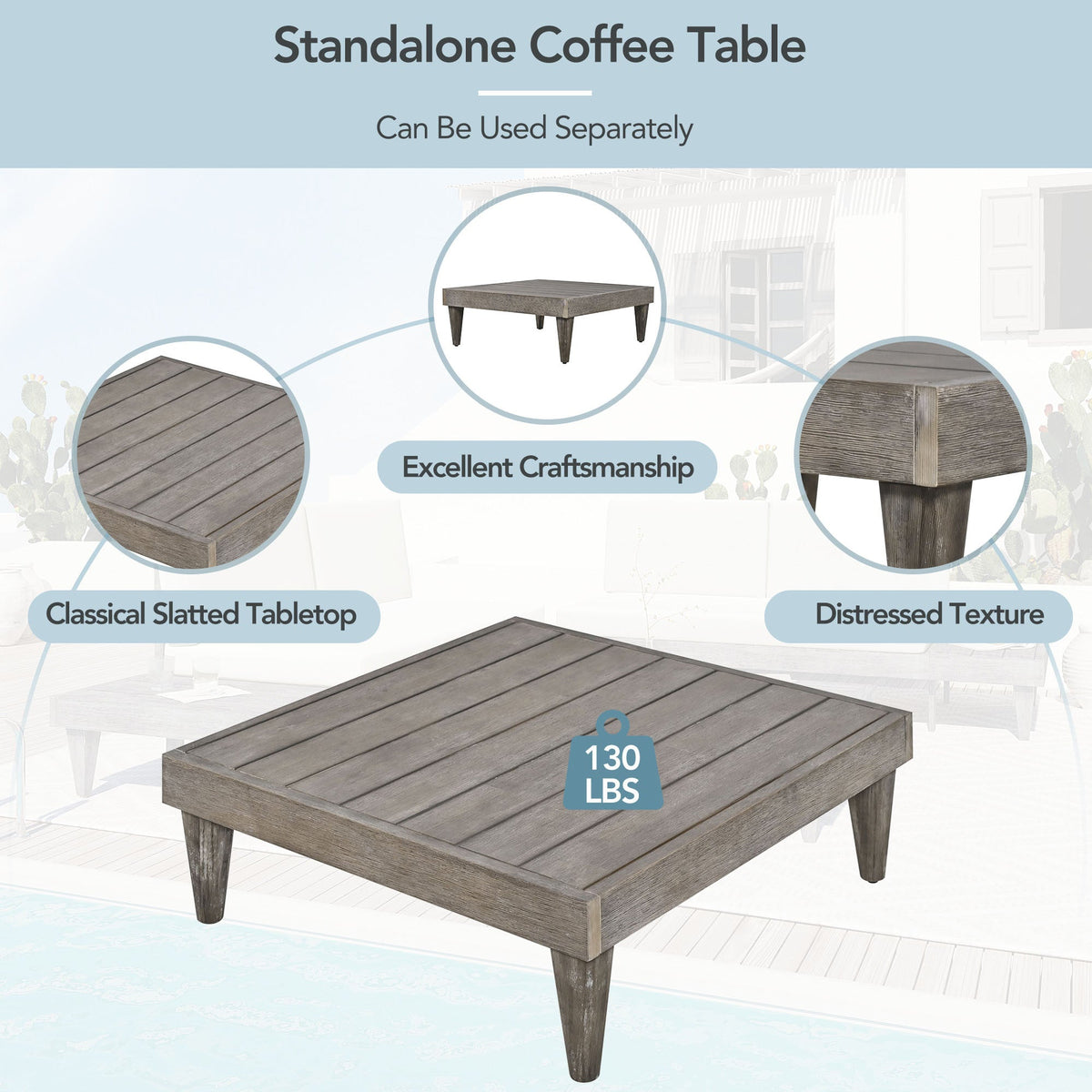 3-Piece Patio Furniture Set Solid Wood Set With Coffee Table