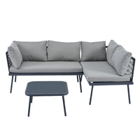 3-Piece PE Rattan Metal Sectional Furniture Set w/ Cushions and Glass Table