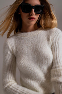 Ribbed Cropped Sweater With Stitching Detail