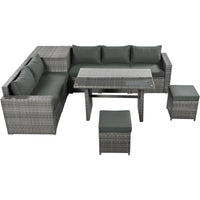 Outdoor 6-Piece All Weather PE Rattan Sofa Set w/ Adjustable Seat & Storage