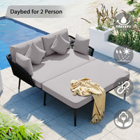 Outdoor Daybed, Woven Nylon Rope Backrest With Washable Cushions in Gray