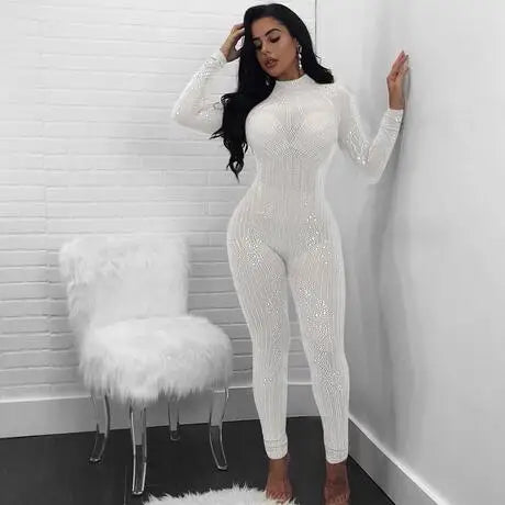 Sparkly Jumpsuit of Mesh and Rhinestone