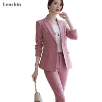 2 Piece Set Plaid Formal Pant Suit - Soft Blazer and Ankle-Length Pant (Size S-5XL)