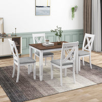 Rustic Minimalist Wood 5-Piece Dining Table Set w/ 4 X-Back Chairs - White