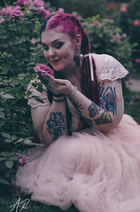 Stunning Blush Lace Bohemian Flowy Dress, w/ Butterfly Sleeves