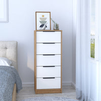 5 Drawers Dresser Maryland, Metal Handle - White / Pine