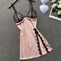 Lace Trim and Satin Babydoll Nighty Lingerie