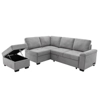 Sleeper Sofa, L-Shape w/ Storage Ottoman & Hidden Arm Storage & USB ports