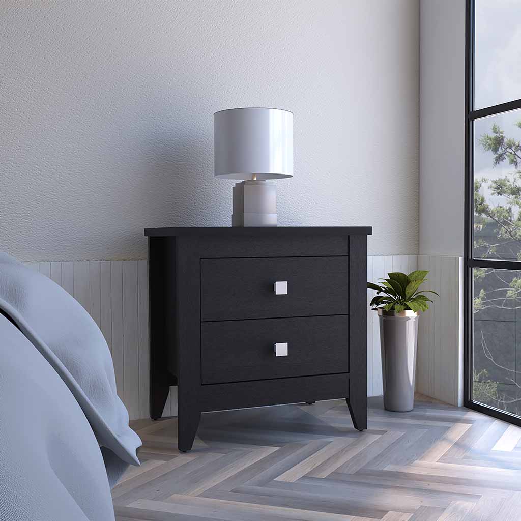 Nightstand More, Two Shelves, Four Legs - Black