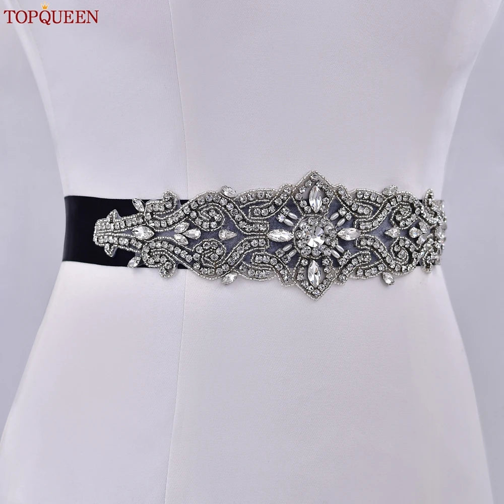 Rhinestones Wedding Belt w/ Crystal Applique for Waistband Bridal Sash