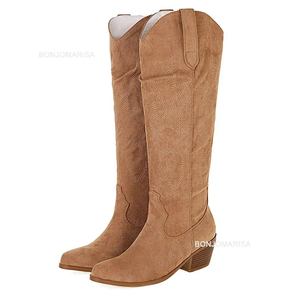 Embroidered Western Knee High Cowboy Boots (Multiple Color Options)