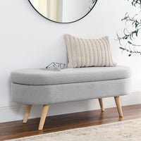 Ottoman Oval Storage Bench, Wood Legs, Grey(43.5"x16"x16")