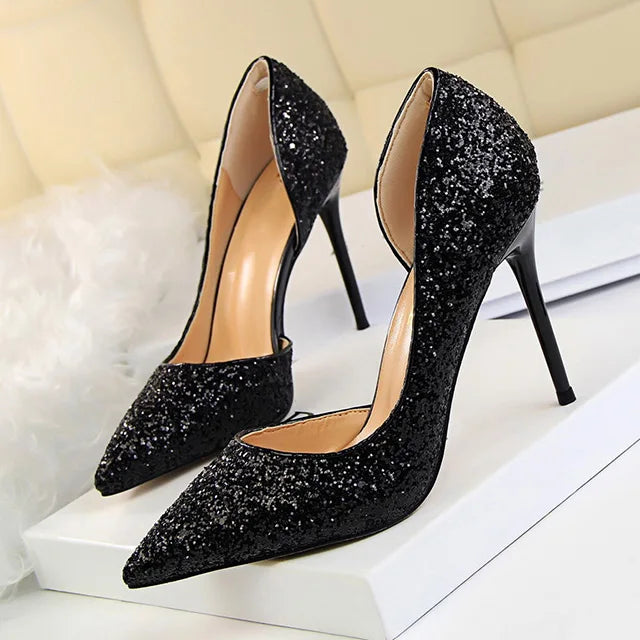 Handmade Glam Sparkle Open Arch Stiletto Pumps - Multiple Color Options